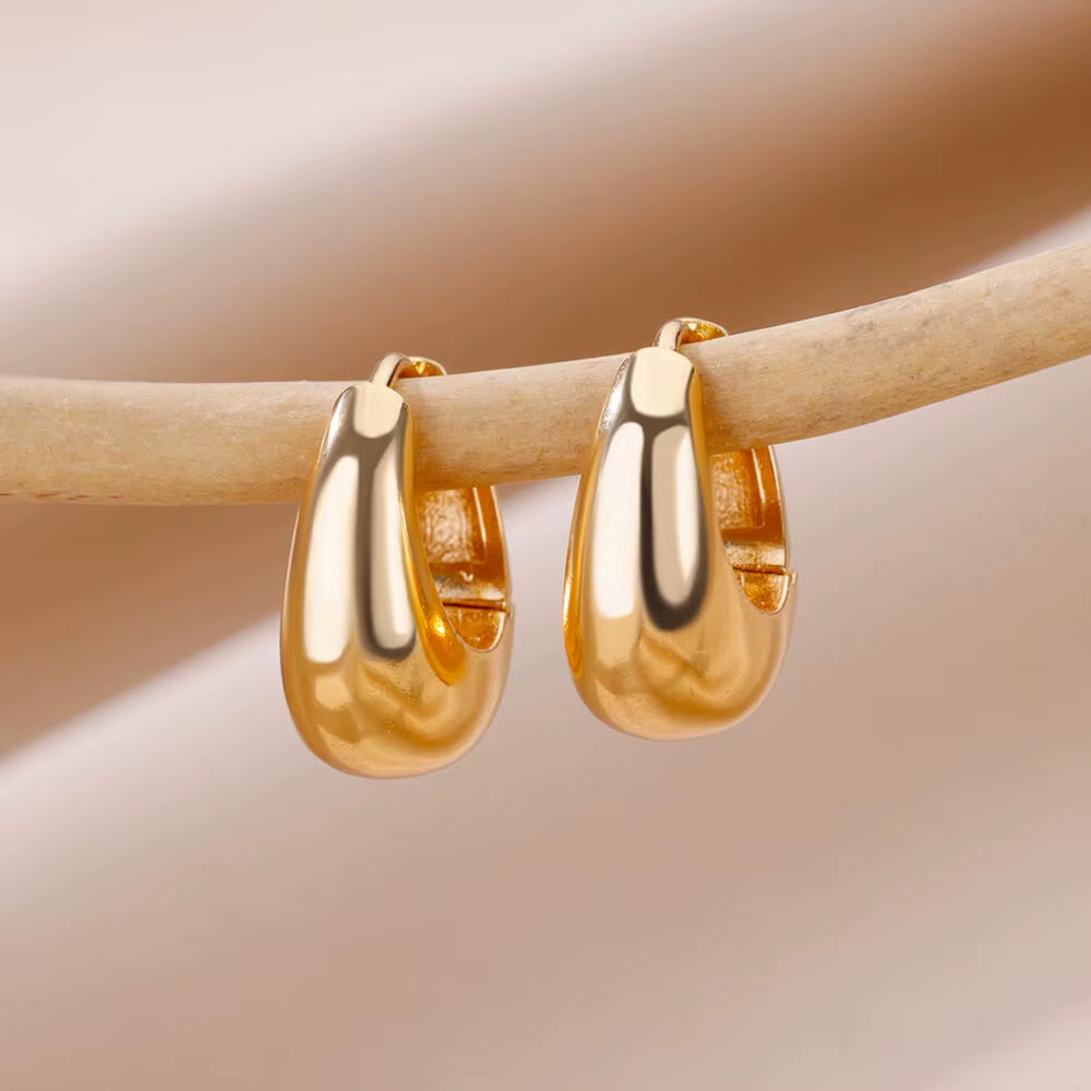 U Shape Hoop Earrings for Women Smooth Gold Plated Stainless Steel Earrings Female Classic Statement Wedding Ear Jewelry Aretes